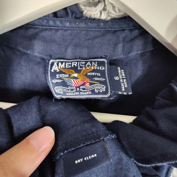 American Living Linen Midi Dress Ruffle Sleeveless Fit & Flare Navy Womens‎ 6 - Picture 6 of 8